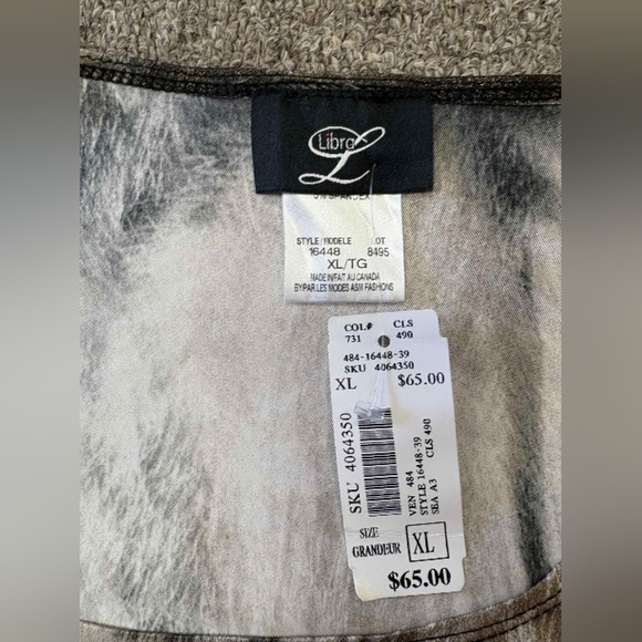 Libra Brown & Black Shimmery Quarter Sleeve Top Size XL NWT - Picture 8 of 8